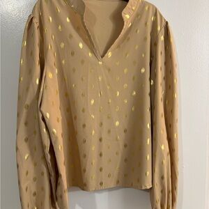 SHEIN Tan with gold dots Puff Sleeve Blouse with Mandarin Collar